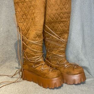Brown Quilted Platform Boots